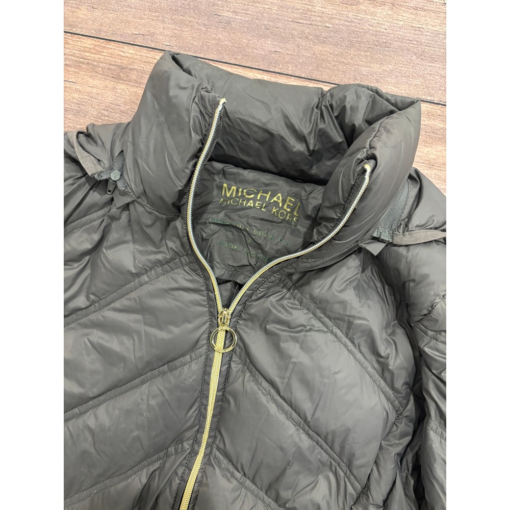 Michael Michael Kors Packable Down Puffer Jacket Olive Green Gold Hardware Small